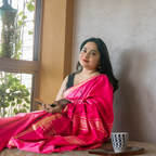 Nabami Saree Hot Pink Mangalgiri Cotton Blend Saree
