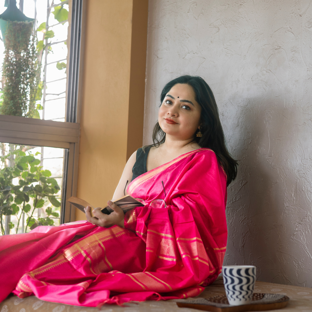 Nabami Saree Hot Pink Mangalgiri Cotton Blend Saree