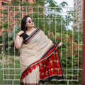 Nabami Bagru Block Print Cotton Saree (Golden Border)