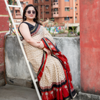 Nabami Bagru Block Print Cotton Saree (Golden Border)