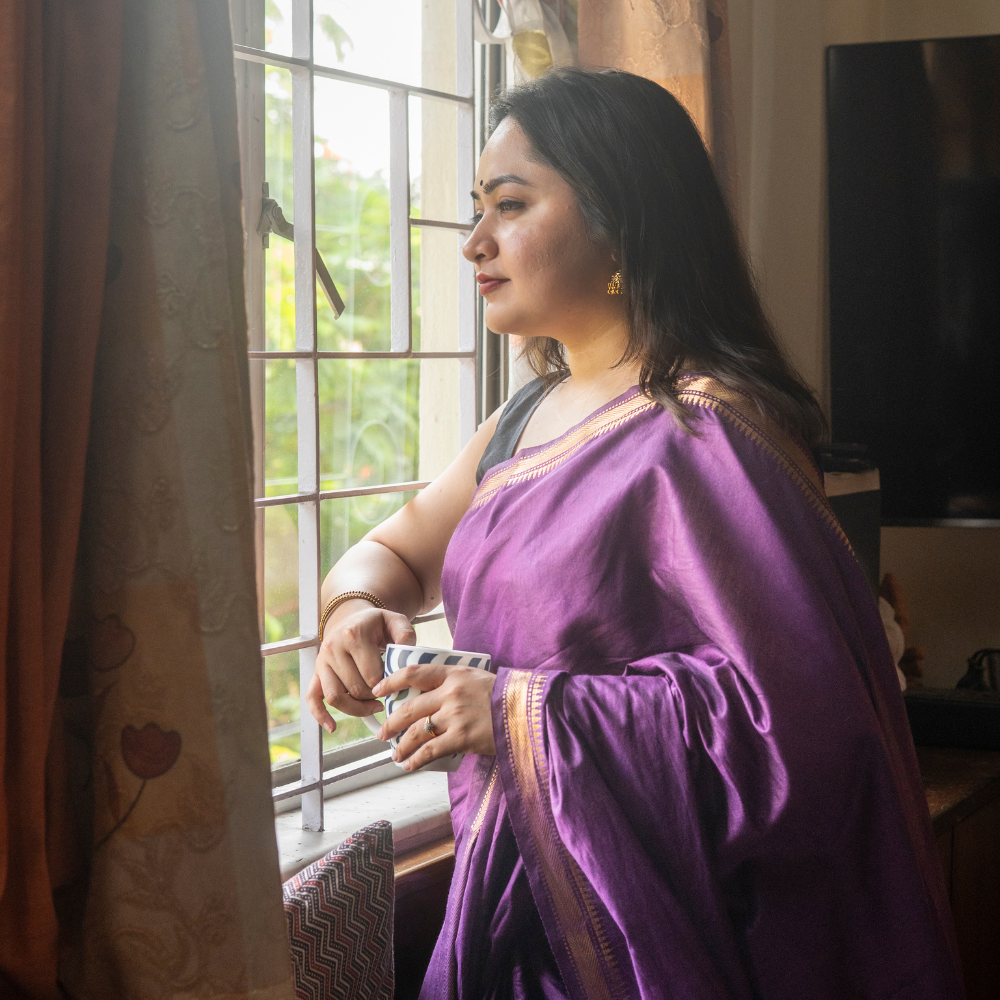 Nabami Saree Purple Mangalgiri Cotton Blend Saree