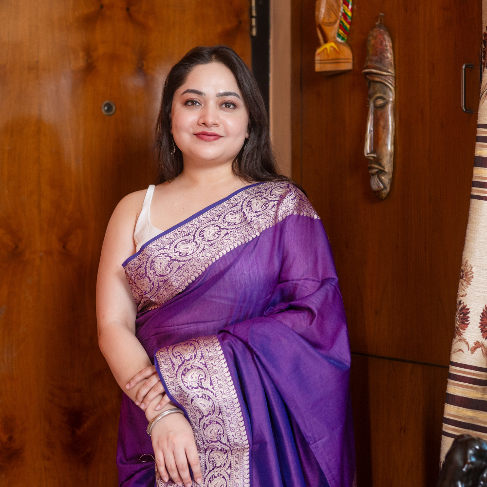 Nabami Saree Purple Resham Muga Cotton Saree