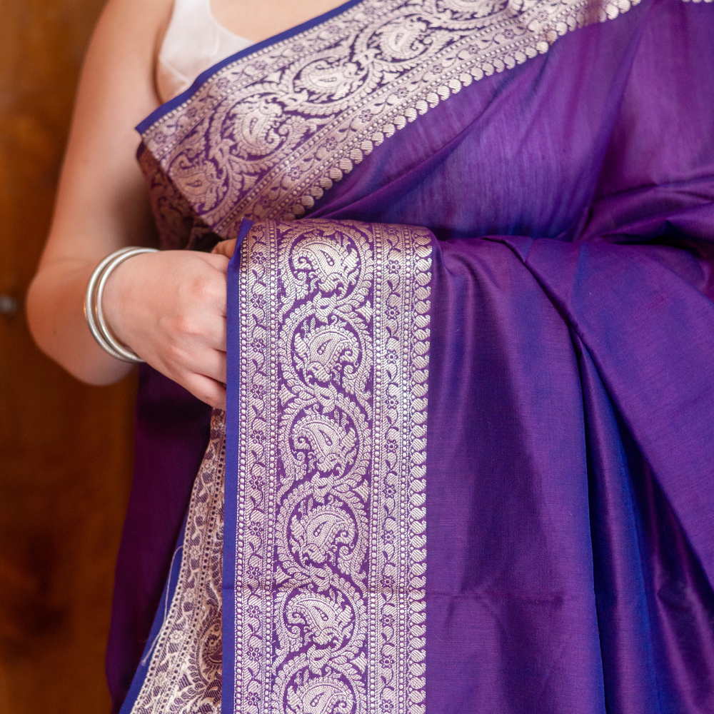 Nabami Saree Purple Resham Muga Cotton Saree