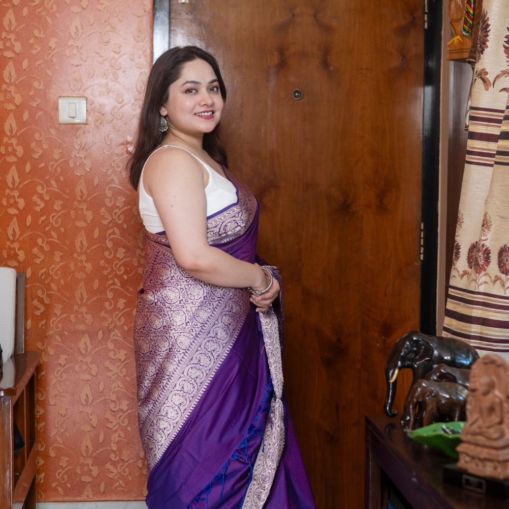 Nabami Saree Purple Resham Muga Cotton Saree