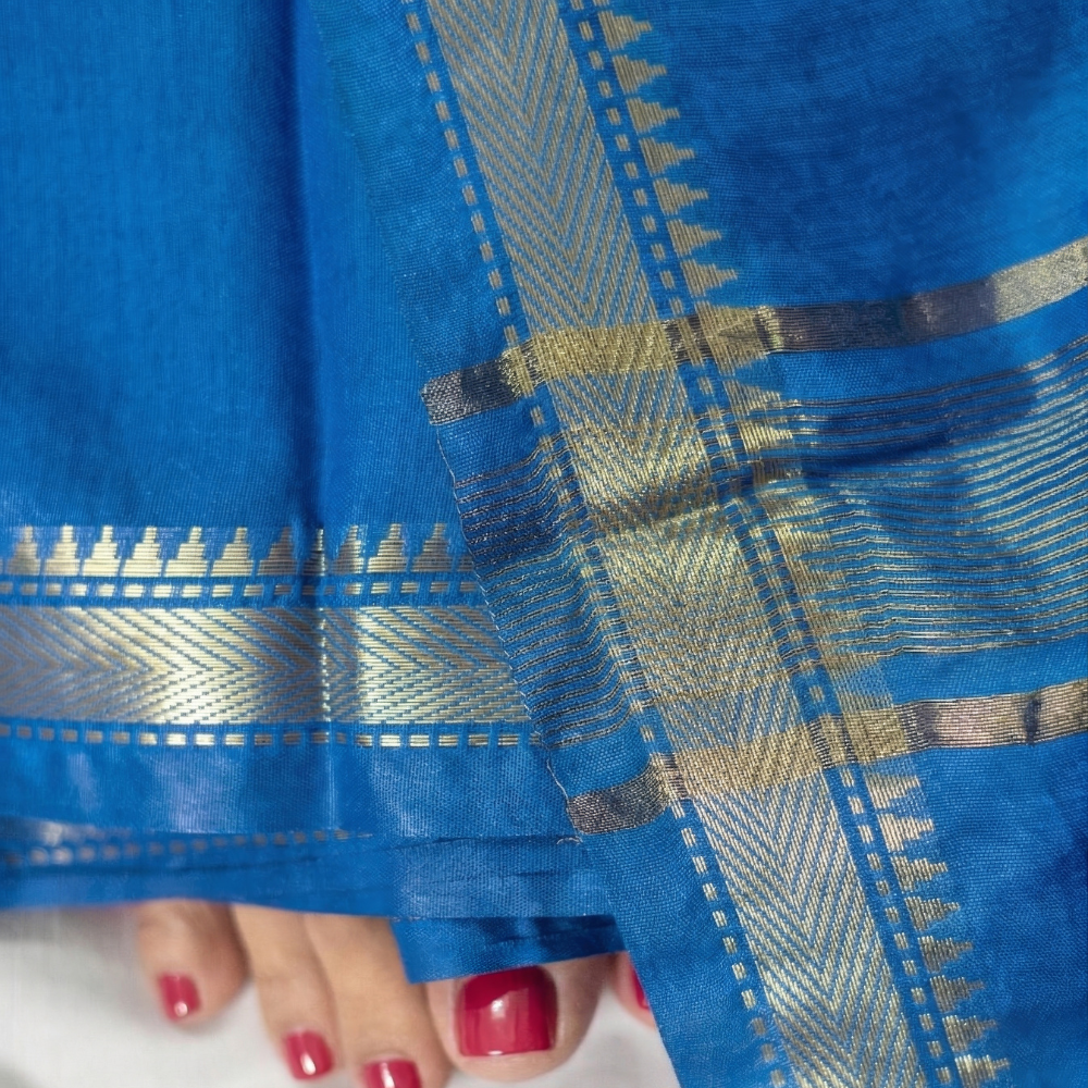 Nabami Saree Blue Mangalgiri Cotton Blend Saree