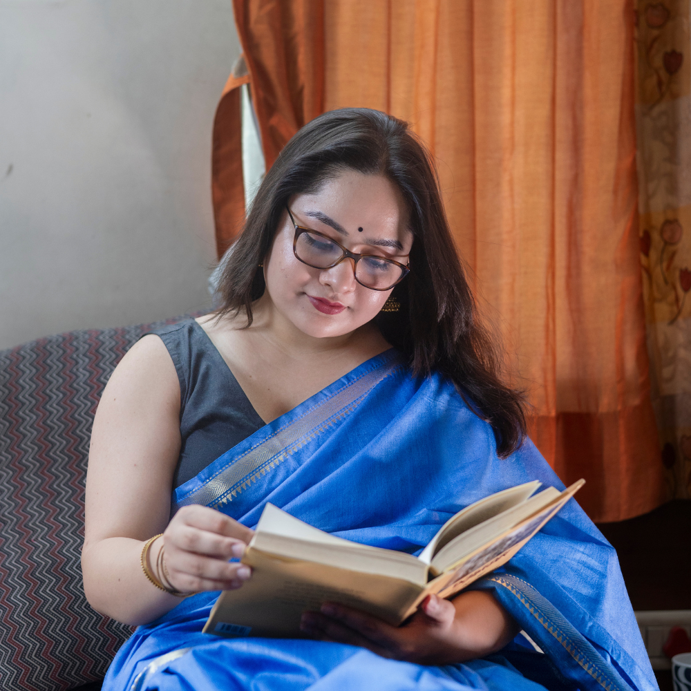 Nabami Saree Blue Mangalgiri Cotton Blend Saree